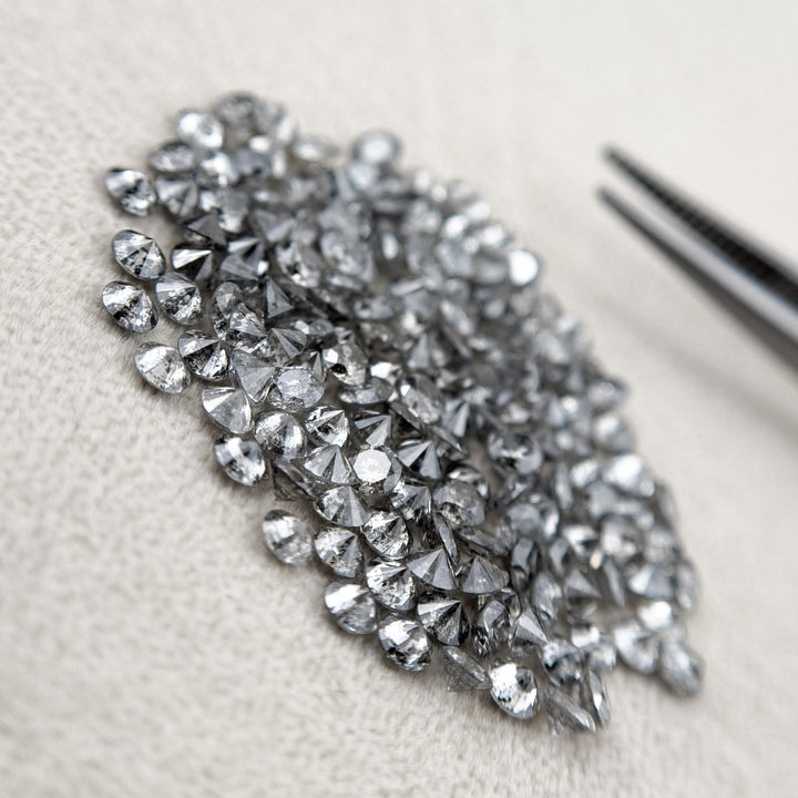 1.9 MM Round Brilliant Cut Grey Natural Salt and Pepper Diamond