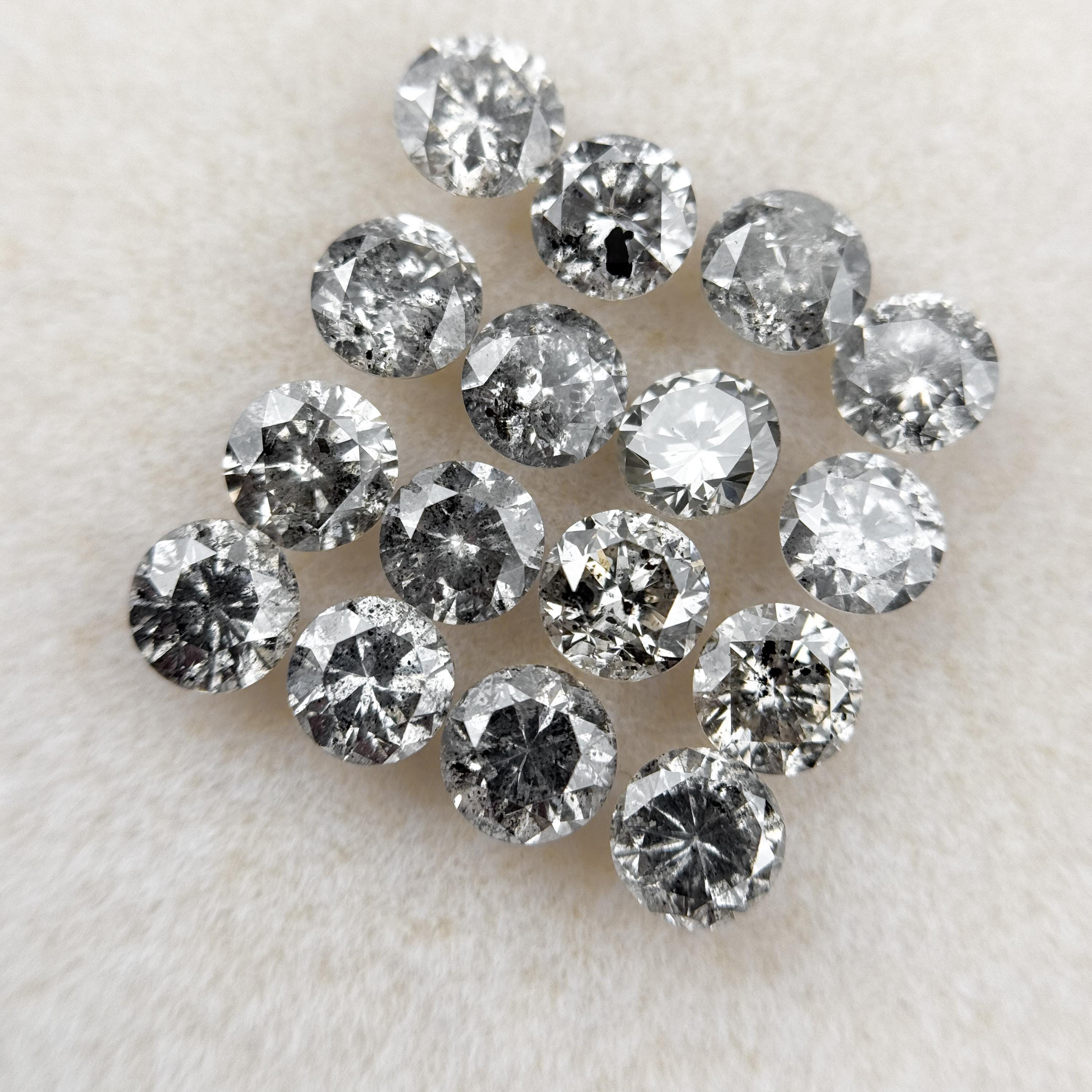 3.0 MM Round Brilliant Cut Grey Natural Salt and Pepper Diamond