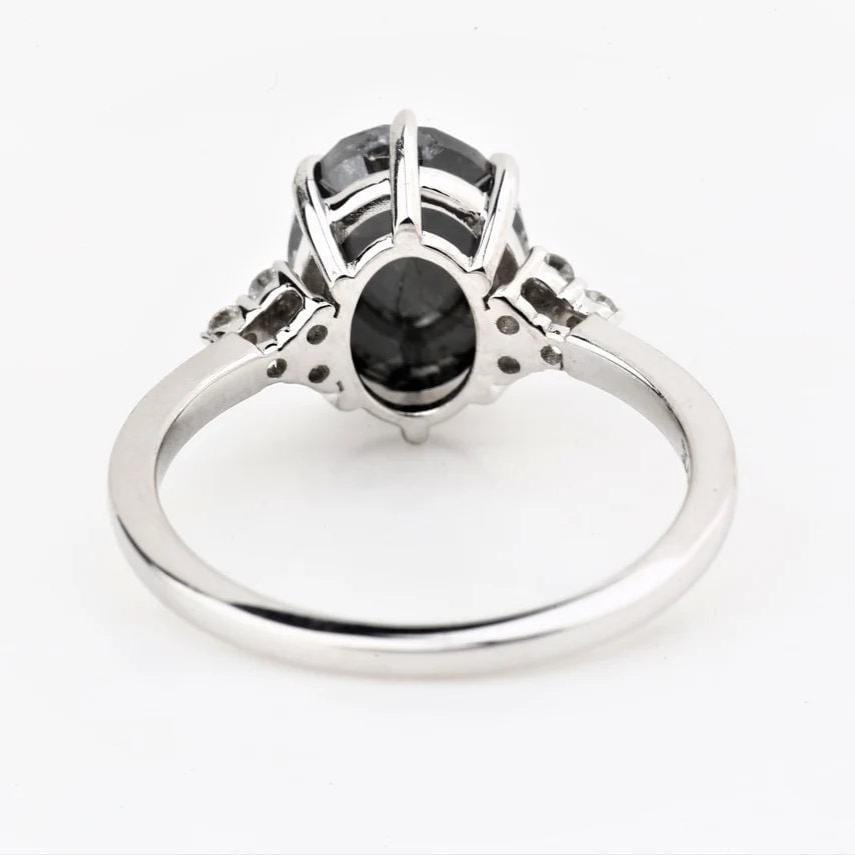 Oval Cut Black Diamond Ring, Natural Diamond 14K Rose Gold Promise Ring