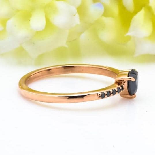 Heart Cut Black Diamond Ring, Natural Diamond 14K Rose Gold Engagement Ring