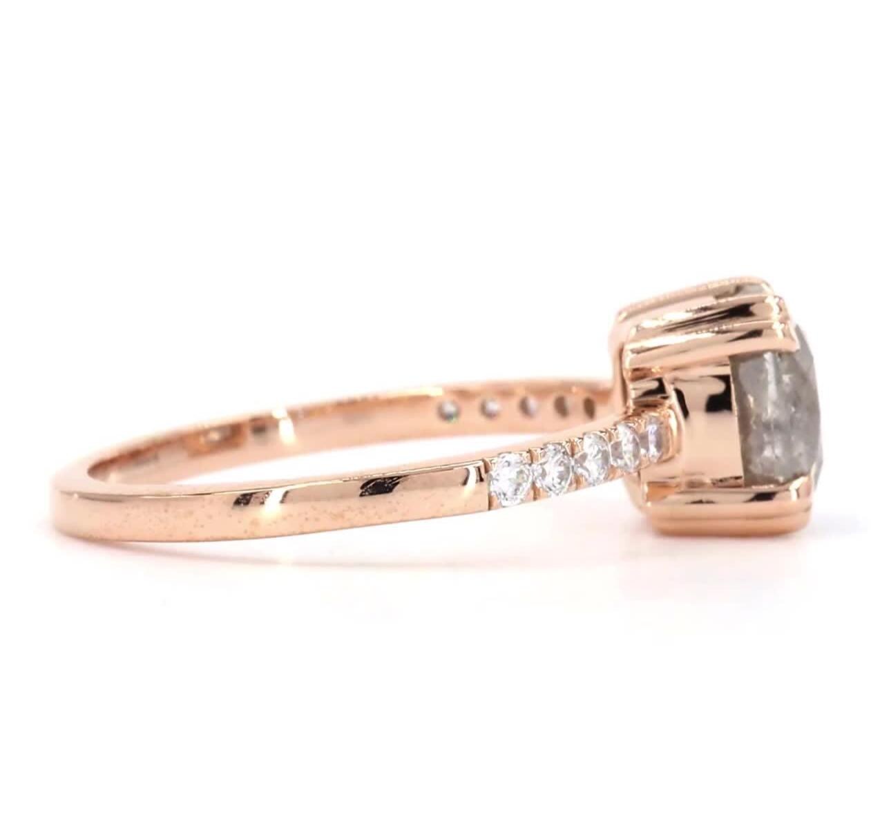 Cushion Cut Salt and Pepper Diamond Engagement Ring, Natural Grey Diamond 14K Rose Gold Promise Ring
