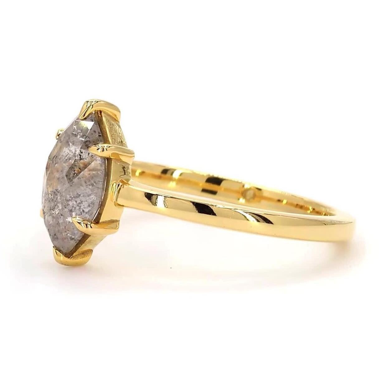 14K Yellow Gold Grey Salt and Pepper Marquise Cut Natural Diamond Wedding Ring