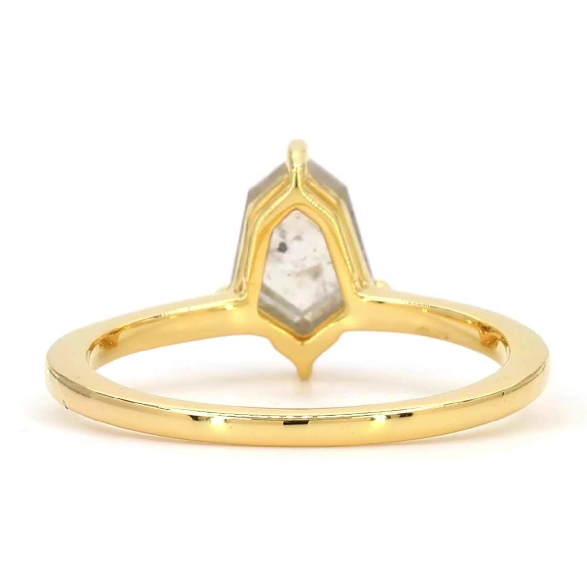 14K Yellow Gold Grey Salt and Pepper Shield Cut Natural Diamond Unique Anniversary Ring