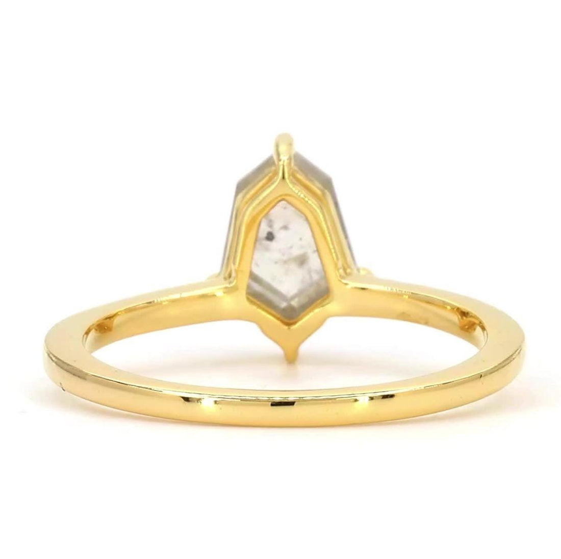 14K Yellow Gold Grey Salt and Pepper Shield Cut Natural Diamond Unique Anniversary Ring