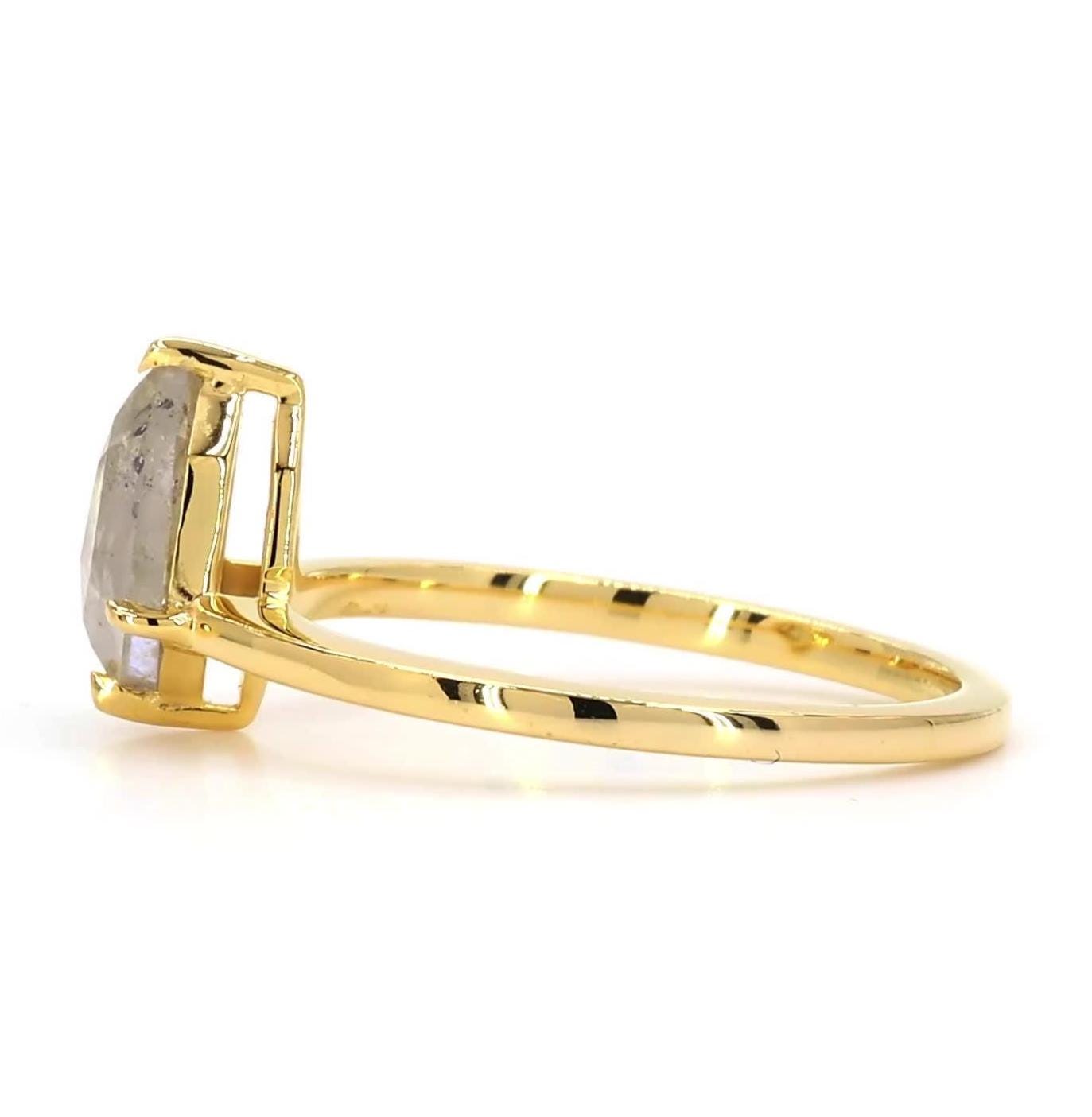 14K Yellow Gold Grey Salt and Pepper Shield Cut Natural Diamond Unique Anniversary Ring