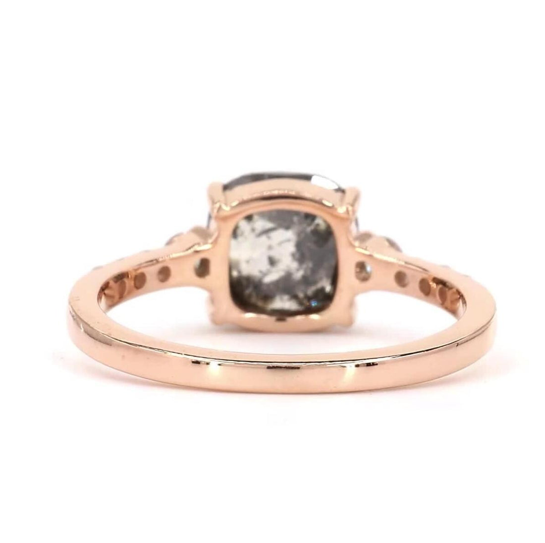 14K Rose Gold Grey Salt and Pepper Cushion Cut Natural Diamond Minimalist Wedding Ring