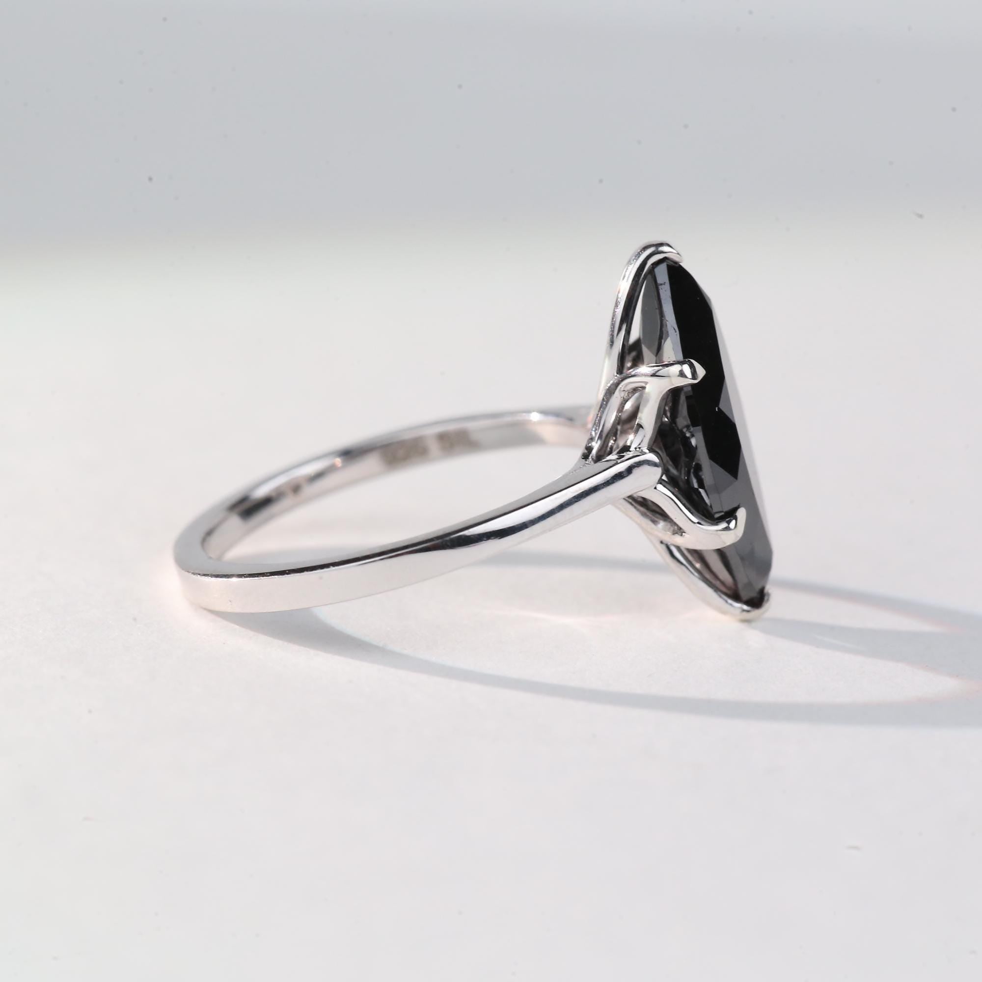 Marquise Cut Black Diamond Ring, Natural Diamond 14K White Gold Solitaire Wedding Ring