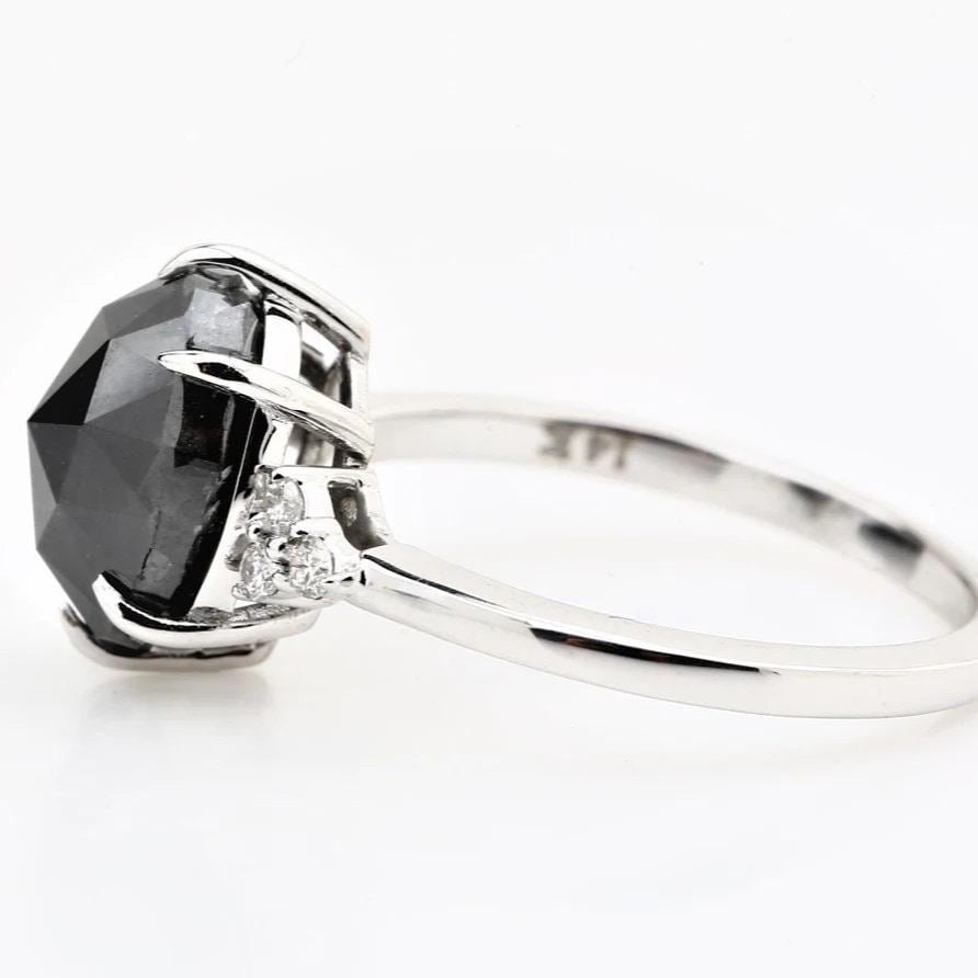 Oval Cut Black Diamond Ring, Natural Diamond 14K Rose Gold Promise Ring