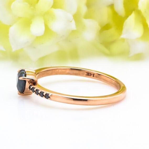 Heart Cut Black Diamond Ring, Natural Diamond 14K Rose Gold Engagement Ring