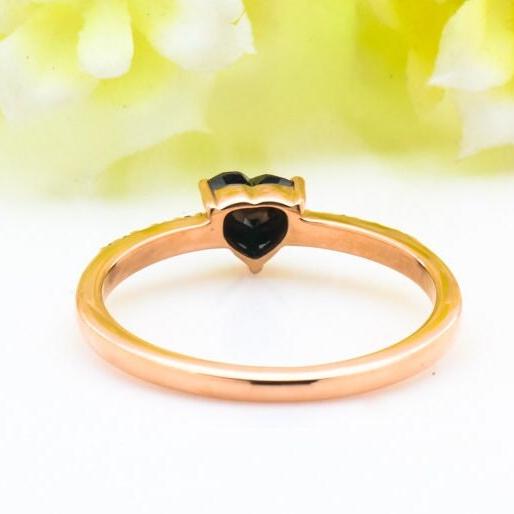 Heart Cut Black Diamond Ring, Natural Diamond 14K Rose Gold Engagement Ring