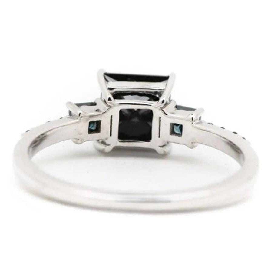 Princess Cut Black Diamond Ring, Natural Diamond 14K White Gold Anniversary Ring