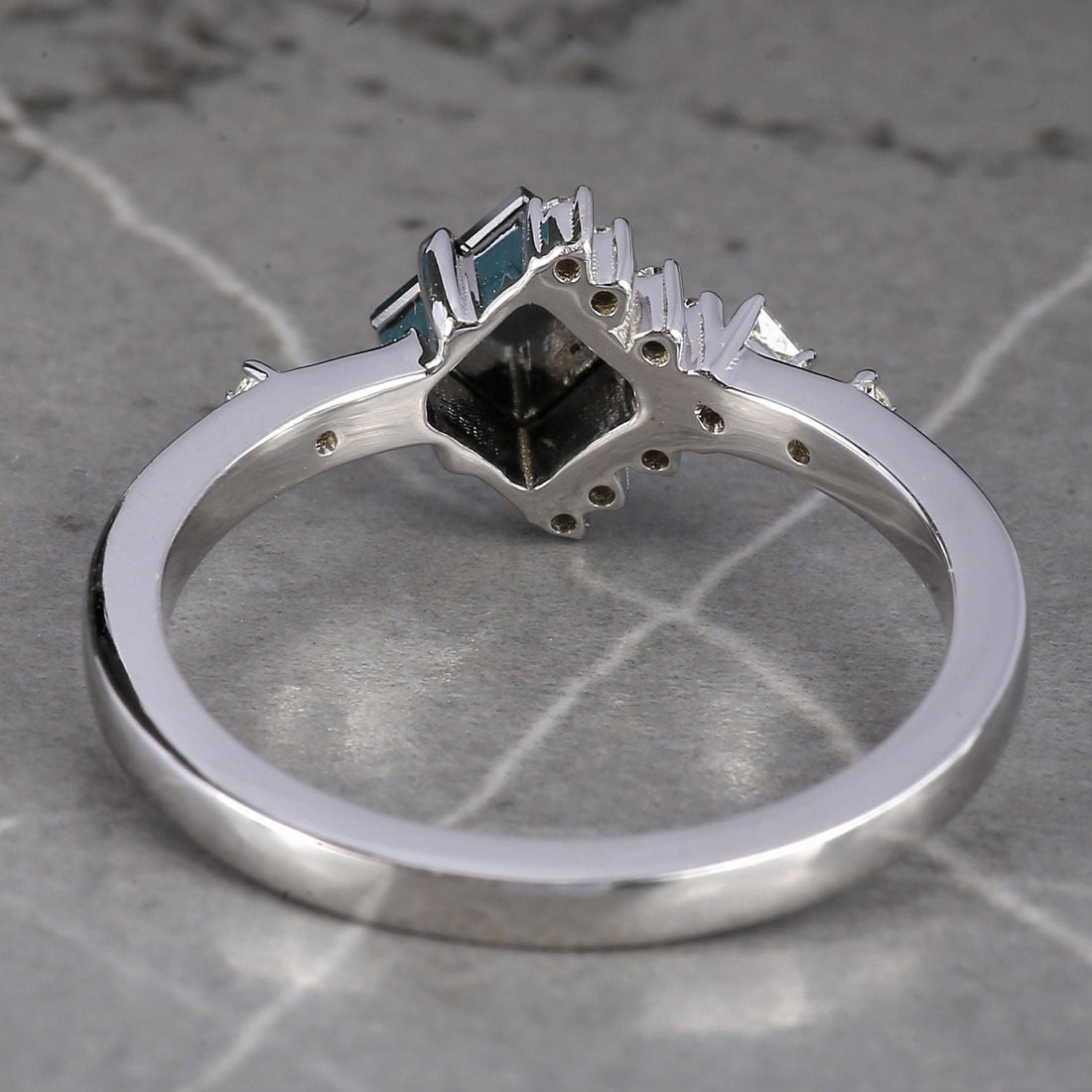 Square Cut Black Diamond Ring, Natural Diamond 14K White Gold Engagement Ring