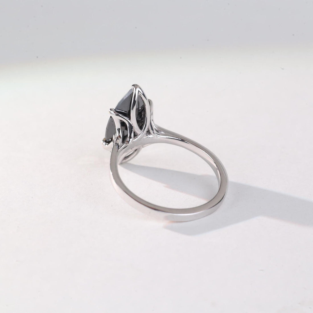 Marquise Cut Black Diamond Ring, Natural Diamond 14K White Gold Solitaire Wedding Ring