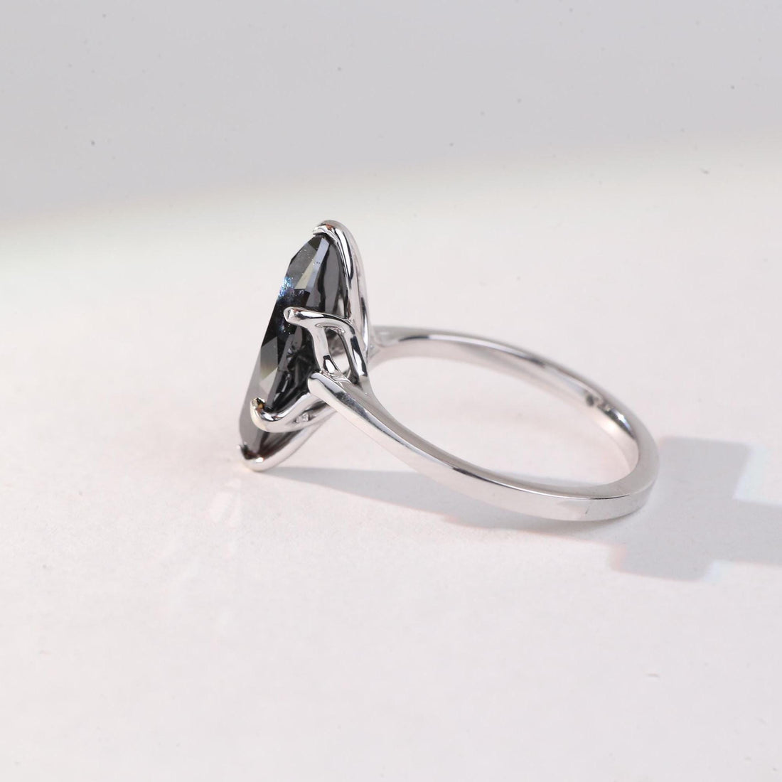 Marquise Cut Black Diamond Ring, Natural Diamond 14K White Gold Solitaire Wedding Ring