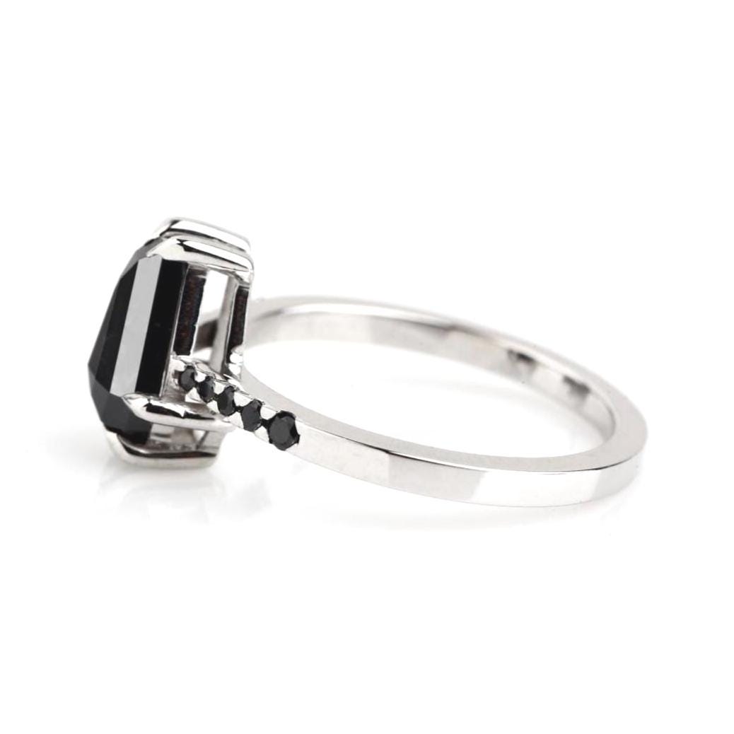 Coffin Cut Black Diamond Ring, Natural Diamond 14K Rose Gold Wedding Ring