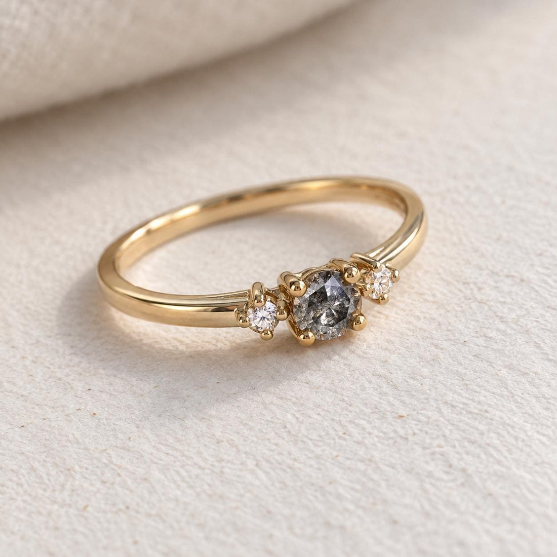 14K White Gold Grey Salt and Pepper Natural Round Cut Diamond Wedding Ring