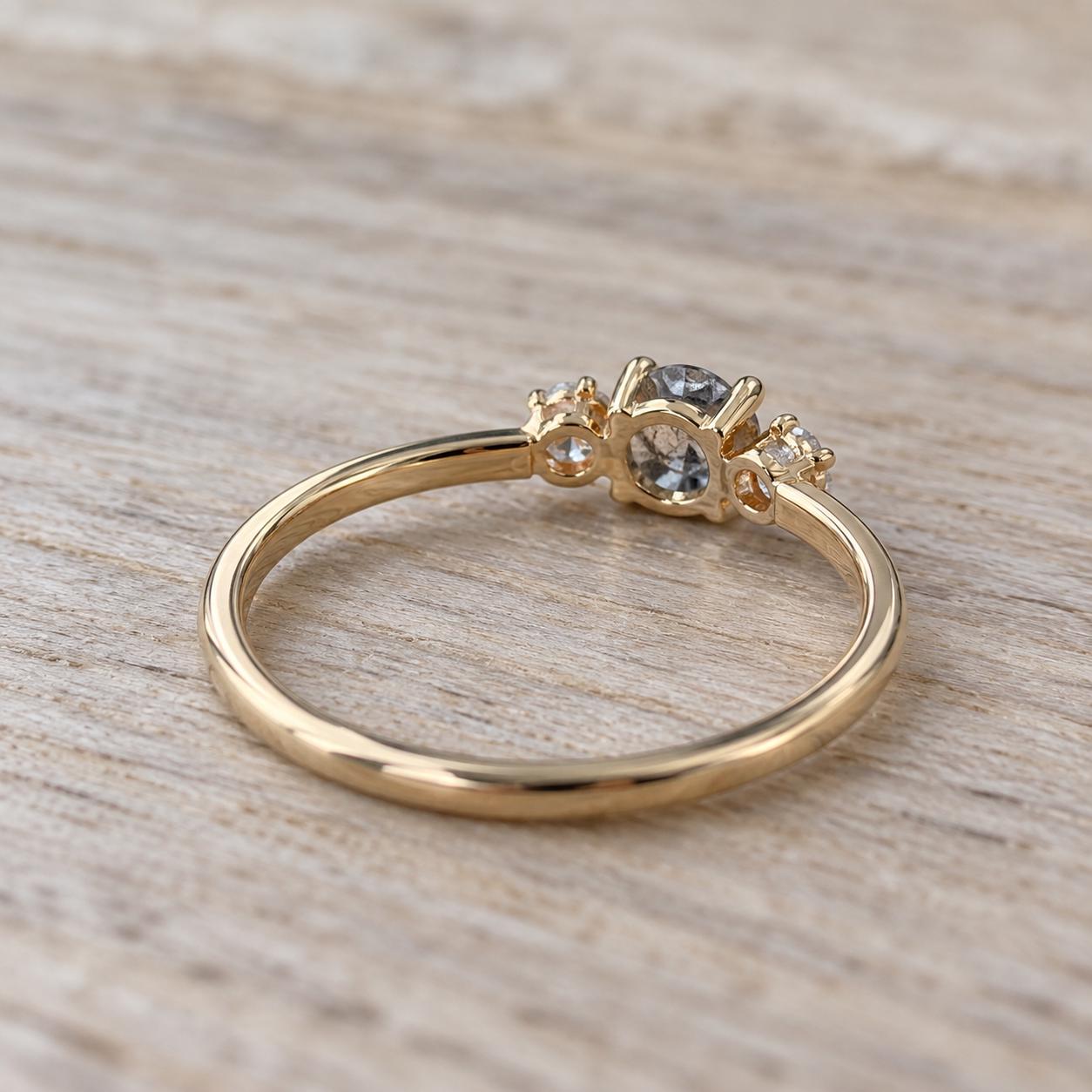 14K White Gold Grey Salt and Pepper Natural Round Cut Diamond Wedding Ring