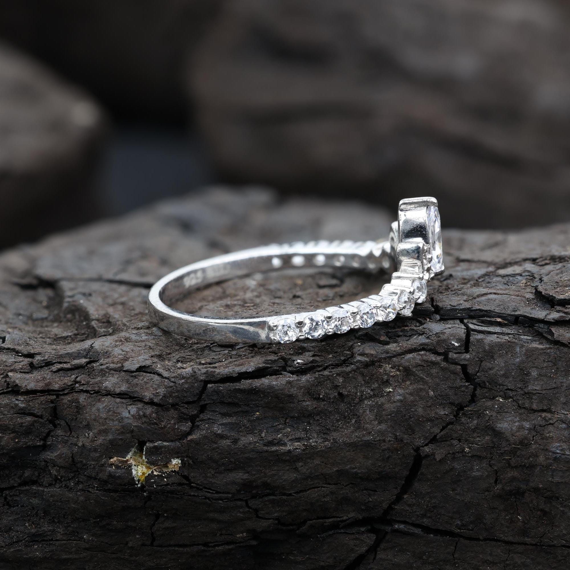 Marquise Cut Grey Salt and Pepper Natural Diamond, 14K White Gold Engagement Ring