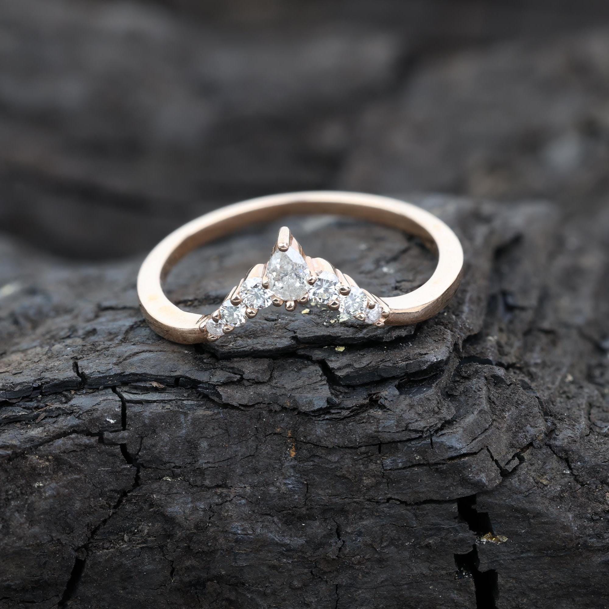 Round Cut Grey Salt and Pepper Natural Diamond, 14K Rose Gold Minimalist Promise Ring