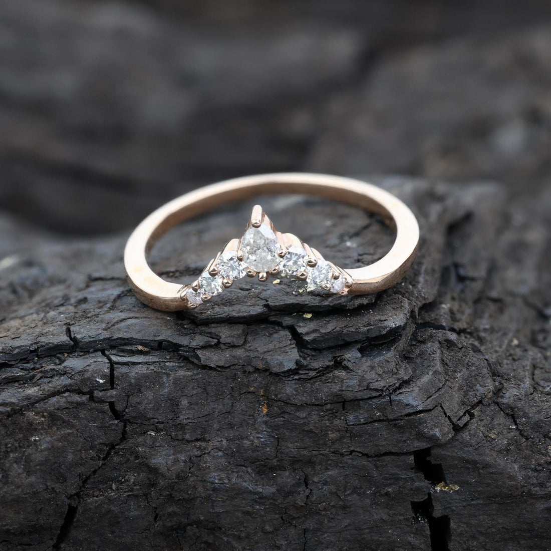 Round Cut Grey Salt and Pepper Natural Diamond, 14K Rose Gold Minimalist Promise Ring