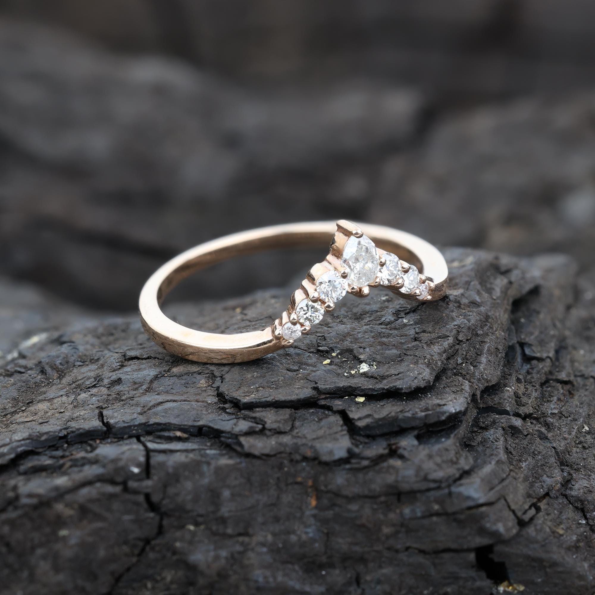 Round Cut Grey Salt and Pepper Natural Diamond, 14K Rose Gold Minimalist Promise Ring