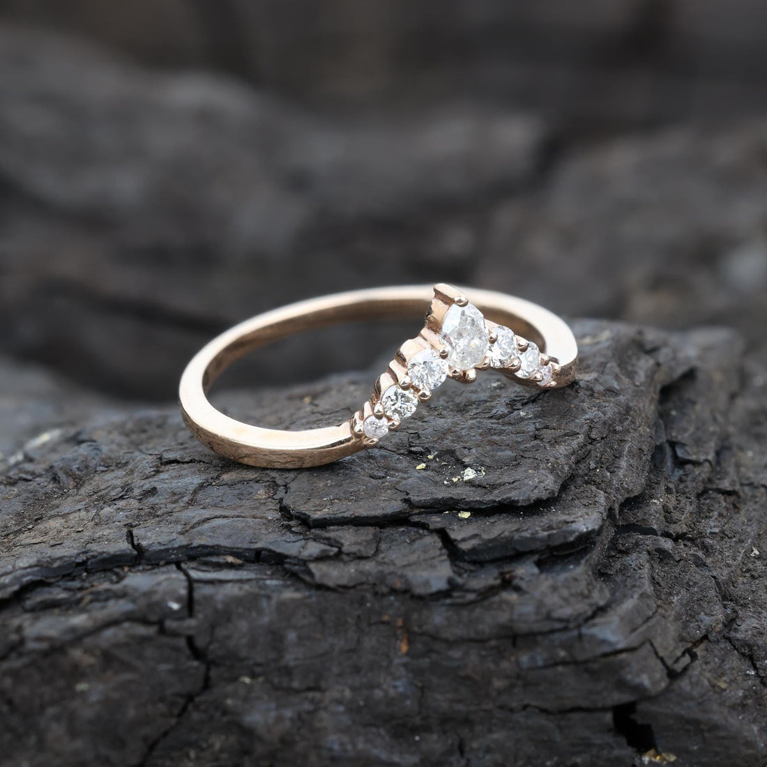 Round Cut Grey Salt and Pepper Natural Diamond, 14K Rose Gold Minimalist Promise Ring