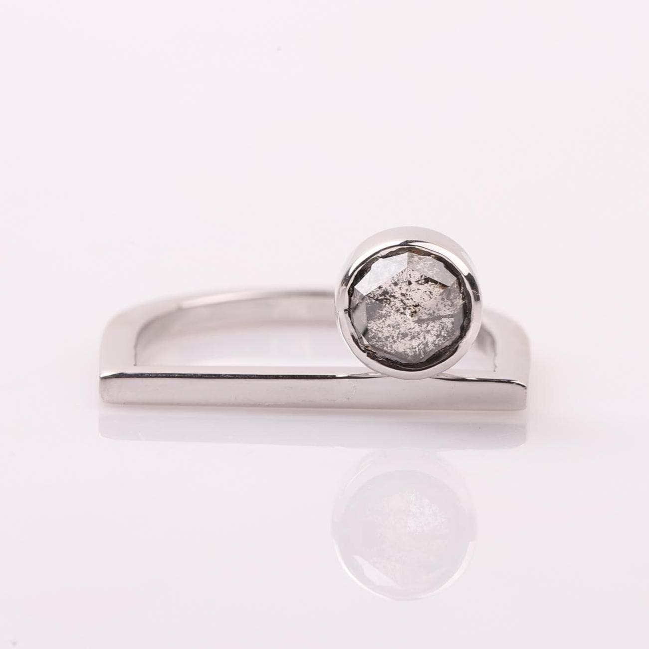14K White Gold Round Cut Grey Salt and Pepper Natural Diamond Engagement Ring (Copy)