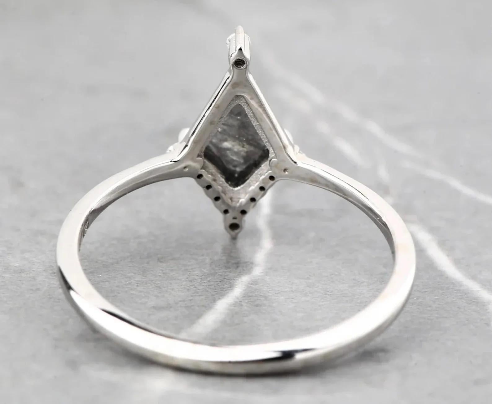 Kite Cut Grey Salt and Pepper Natural Diamond, 14K White Gold Wedding Ring