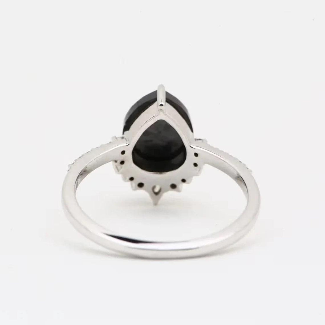 Pear Cut Black Diamond Ring, Natural Black Diamond 14K White Gold Engagement Ring