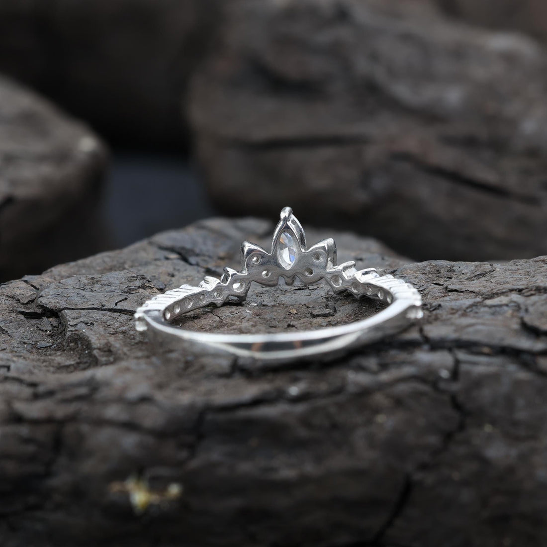 Marquise Cut Grey Salt and Pepper Natural Diamond, 14K White Gold Engagement Ring