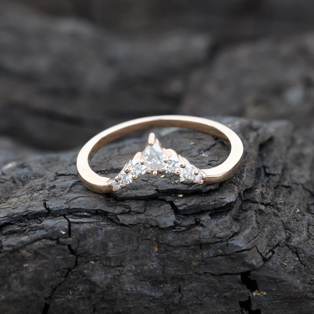 Round Cut Grey Salt and Pepper Natural Diamond, 14K Rose Gold Minimalist Promise Ring