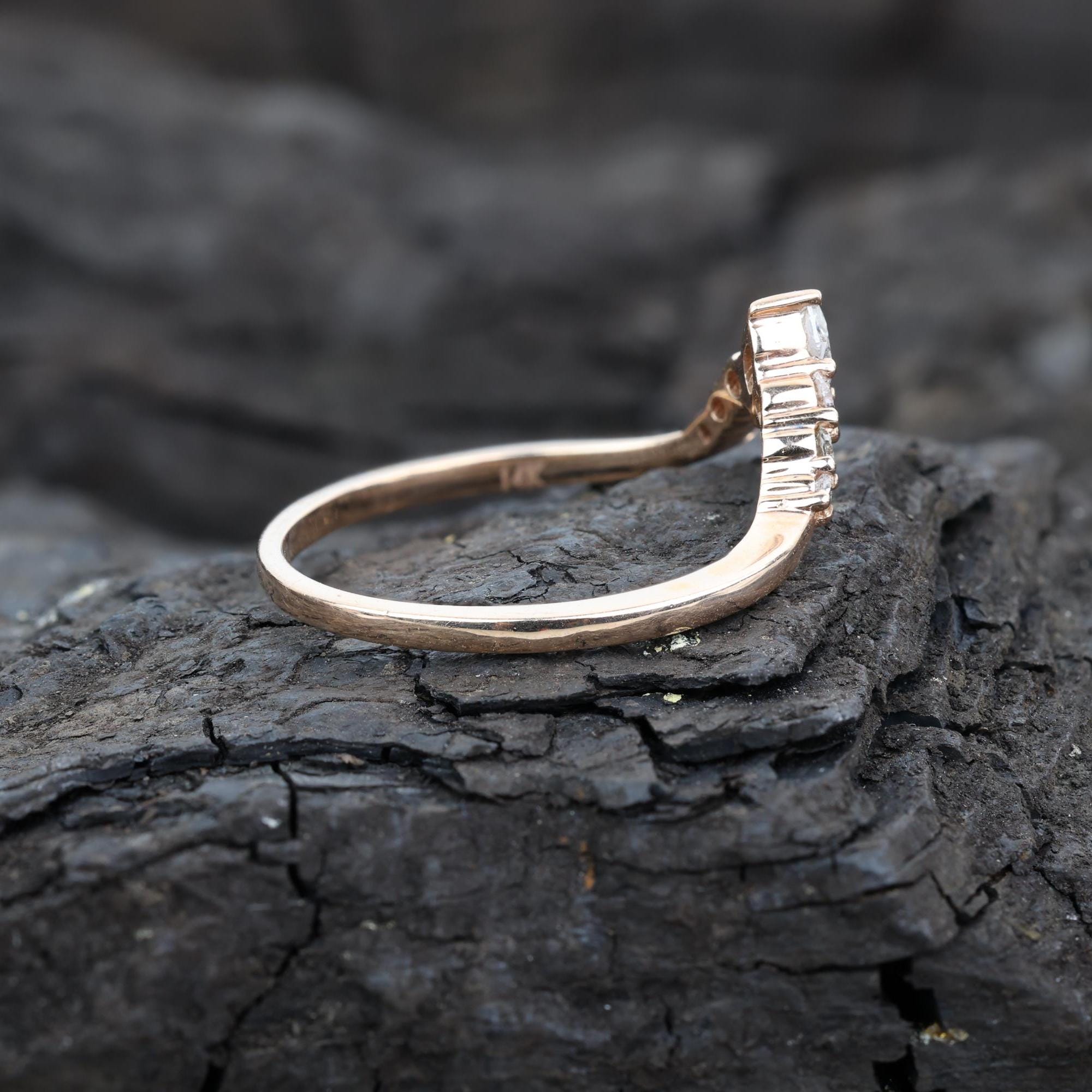 Round Cut Grey Salt and Pepper Natural Diamond, 14K Rose Gold Minimalist Promise Ring
