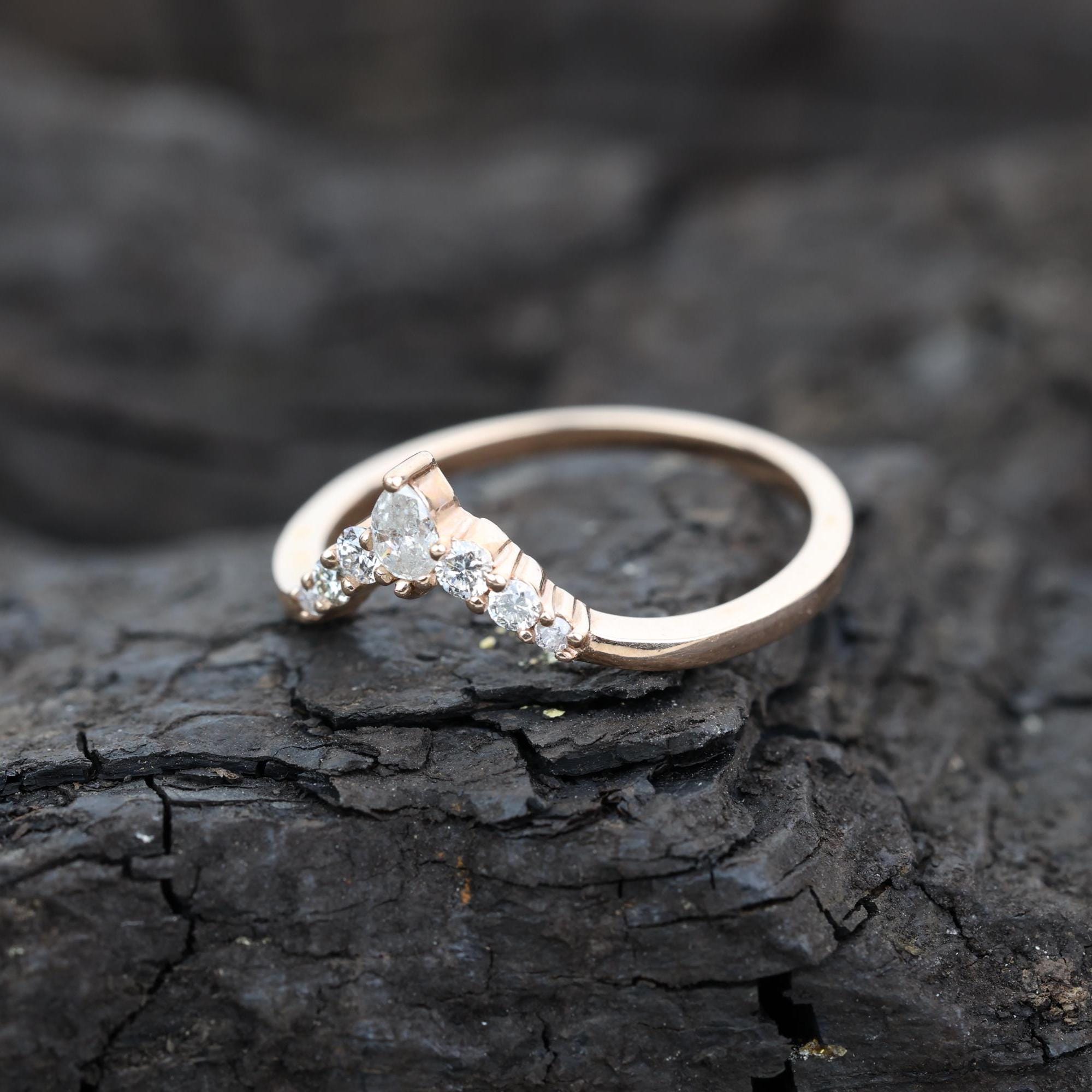 Round Cut Grey Salt and Pepper Natural Diamond, 14K Rose Gold Minimalist Promise Ring