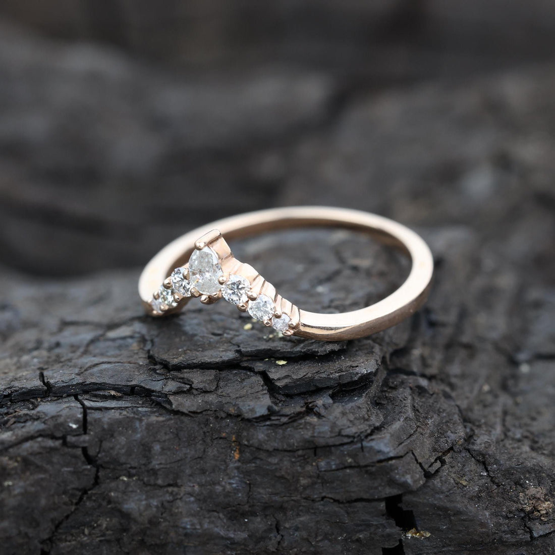 Round Cut Grey Salt and Pepper Natural Diamond, 14K Rose Gold Minimalist Promise Ring