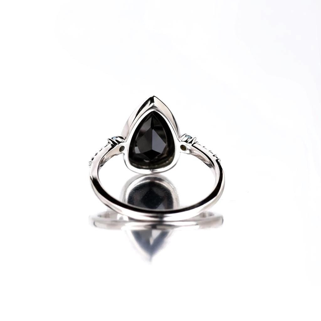 Pear Cut Black Diamond Ring, Natural Diamond 14K Rose Gold Promise Ring