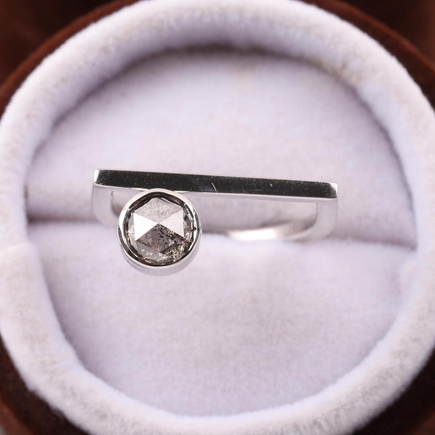 14K White Gold Round Cut Grey Salt and Pepper Natural Diamond Engagement Ring (Copy)