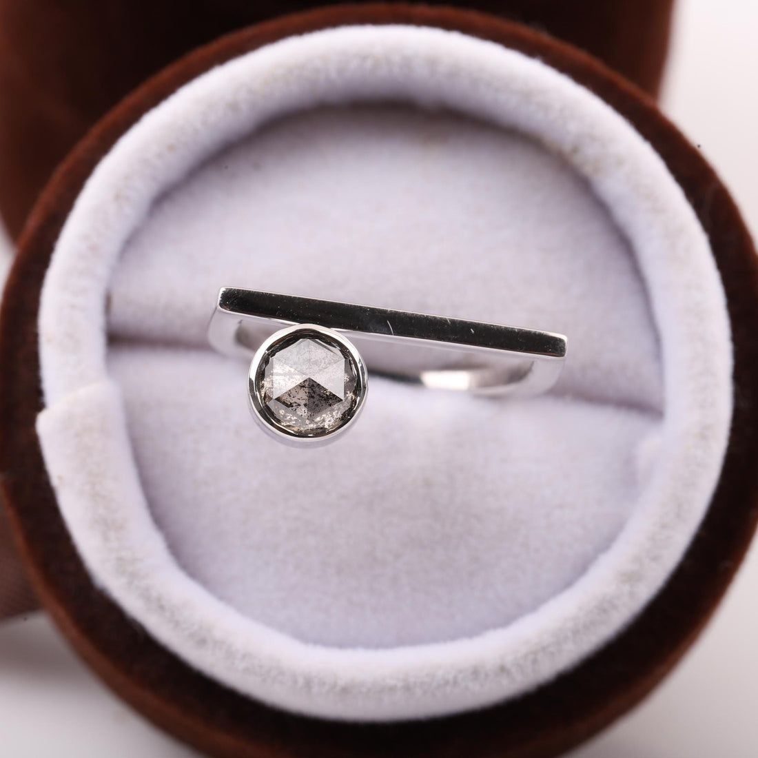 14K White Gold Round Cut Grey Salt and Pepper Natural Diamond Engagement Ring (Copy)