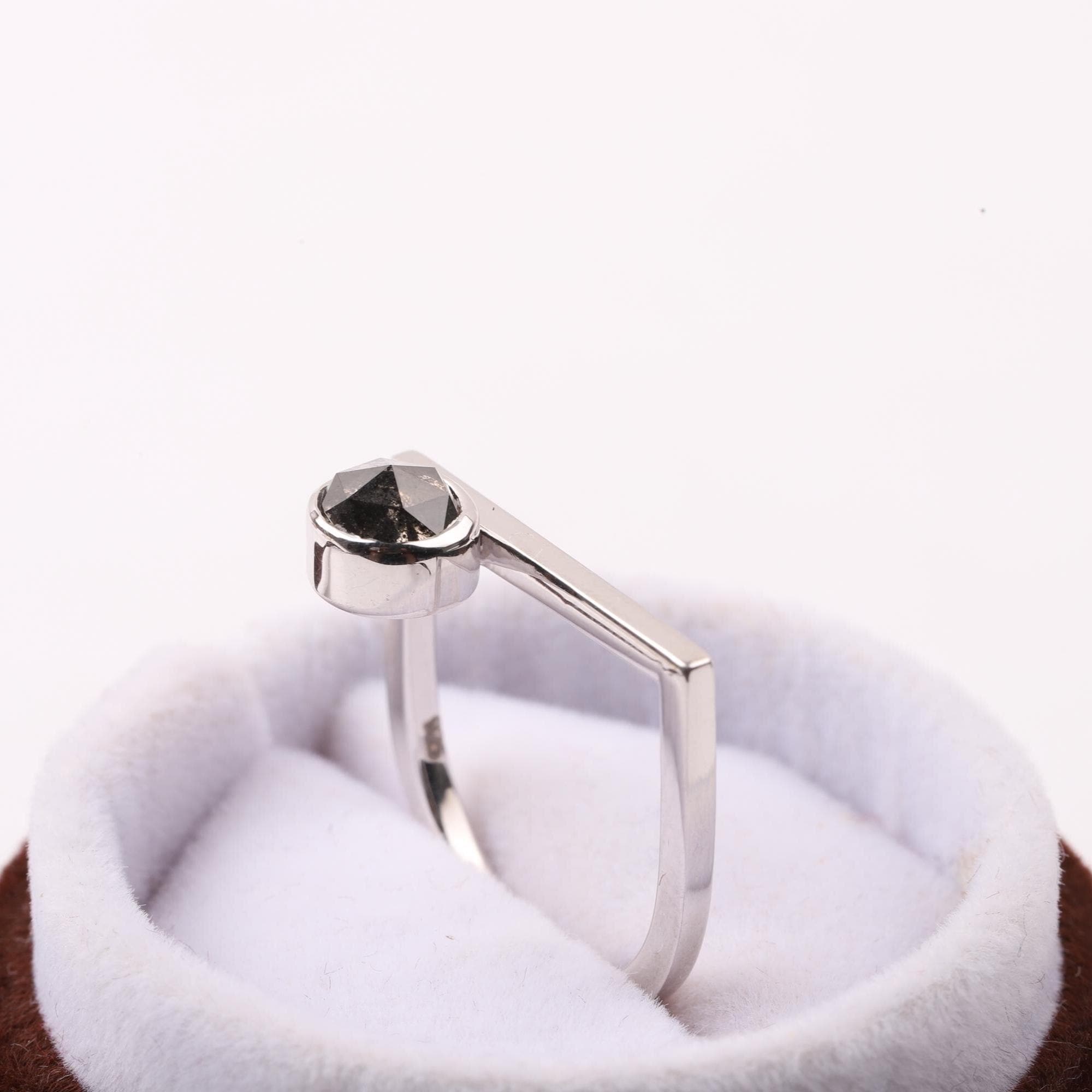 14K White Gold Round Cut Grey Salt and Pepper Natural Diamond Engagement Ring (Copy)