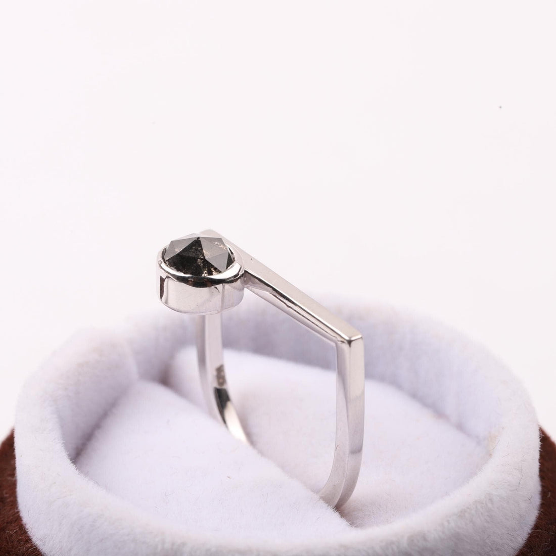 14K White Gold Round Cut Grey Salt and Pepper Natural Diamond Engagement Ring (Copy)