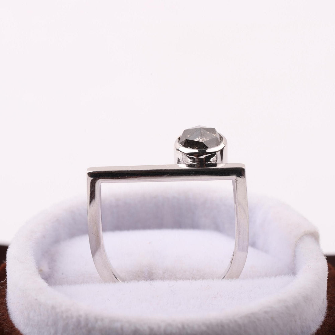14K White Gold Round Cut Grey Salt and Pepper Natural Diamond Engagement Ring (Copy)