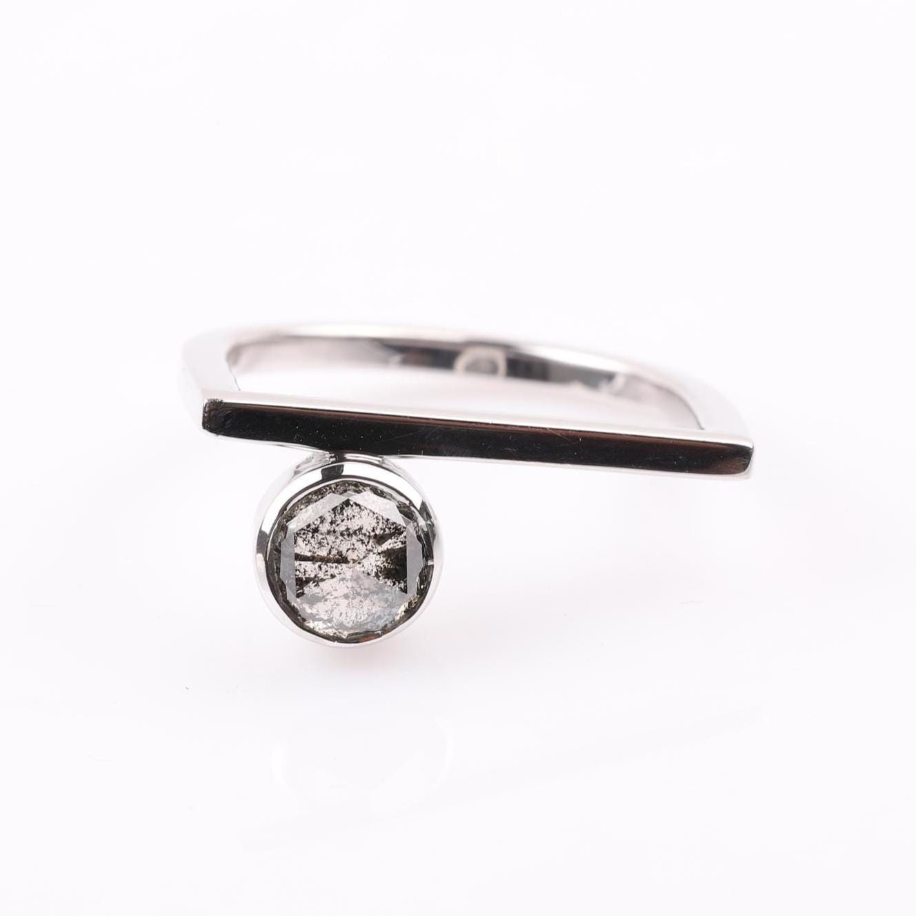 14K White Gold Round Cut Grey Salt and Pepper Natural Diamond Engagement Ring (Copy)