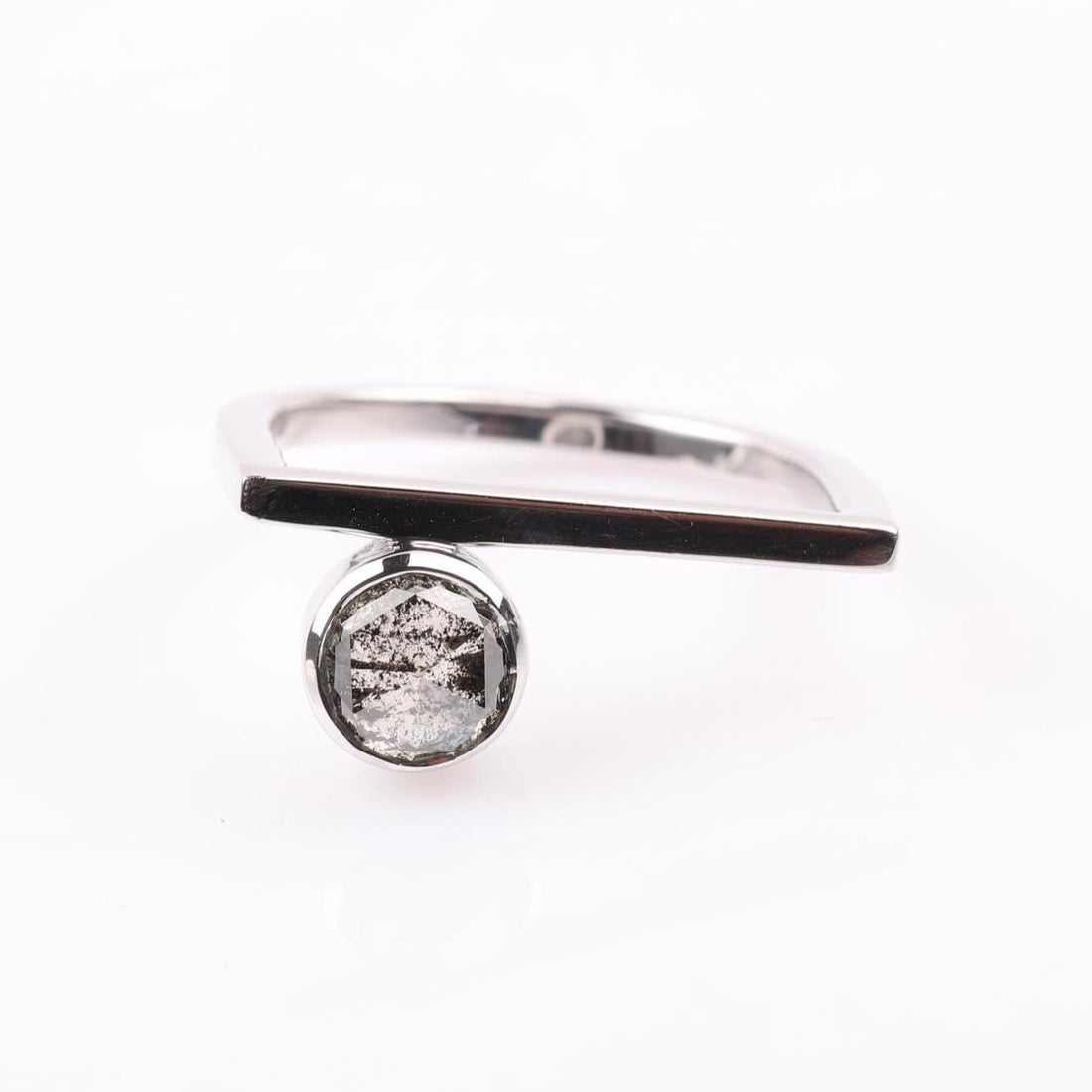 14K White Gold Round Cut Grey Salt and Pepper Natural Diamond Engagement Ring (Copy)