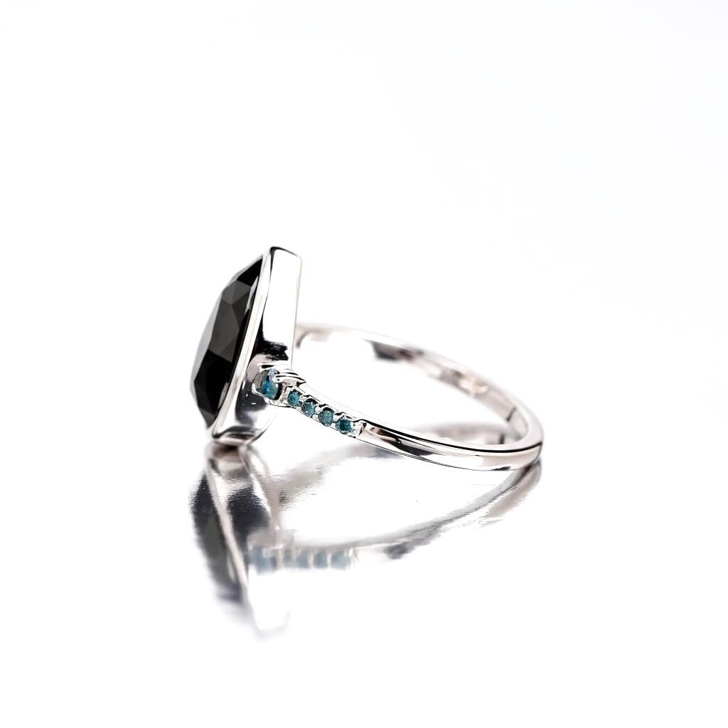 Pear Cut Black Diamond Ring, Natural Diamond 14K Rose Gold Promise Ring
