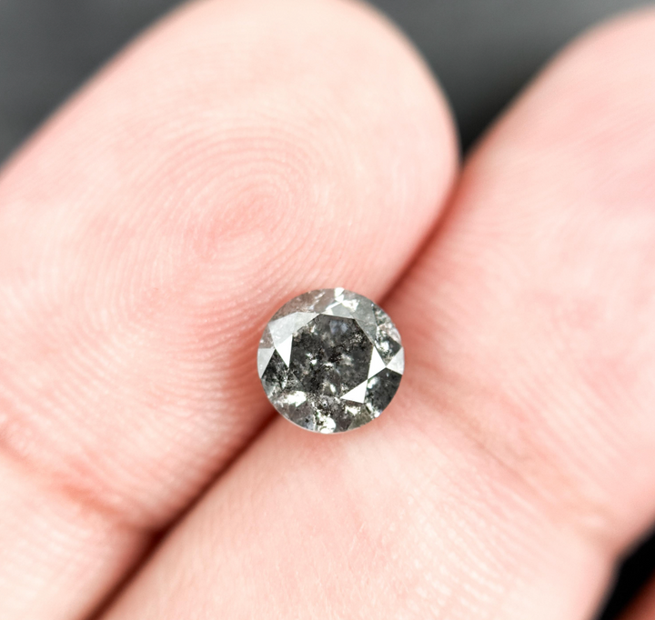 0.90 Ct Round Brilliant Cut Grey Natural Galaxy Diamond