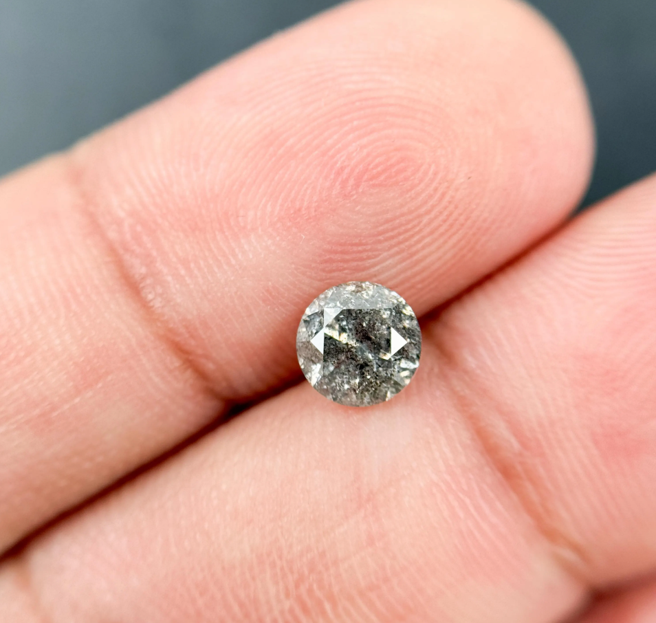 0.80 Ct Round Brilliant Cut Grey Natural Salt and Pepper Diamond